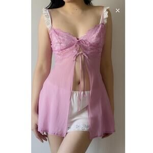 Victoria's Secret Lace Trim Camisole Nightgown Pink Silk Y2K Vintage XS